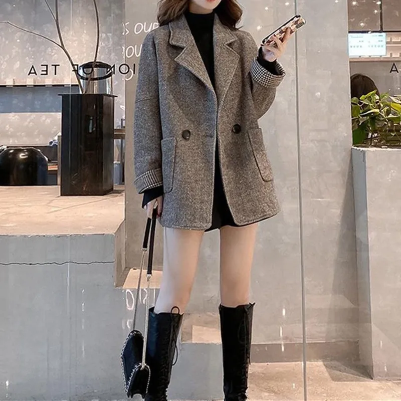 Women's Autumn/winter 2025 New Solid Color Versatile Korean Version British Style Woolen Thick Loose Casual Small Suit Jacket