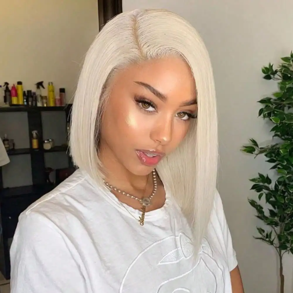 

Платиново-белые парики из натуральных волос, плотность 180%, прямые парики с кружевной передней частью, парик из натуральных волос с HD-прозрачным кружевом 13x4