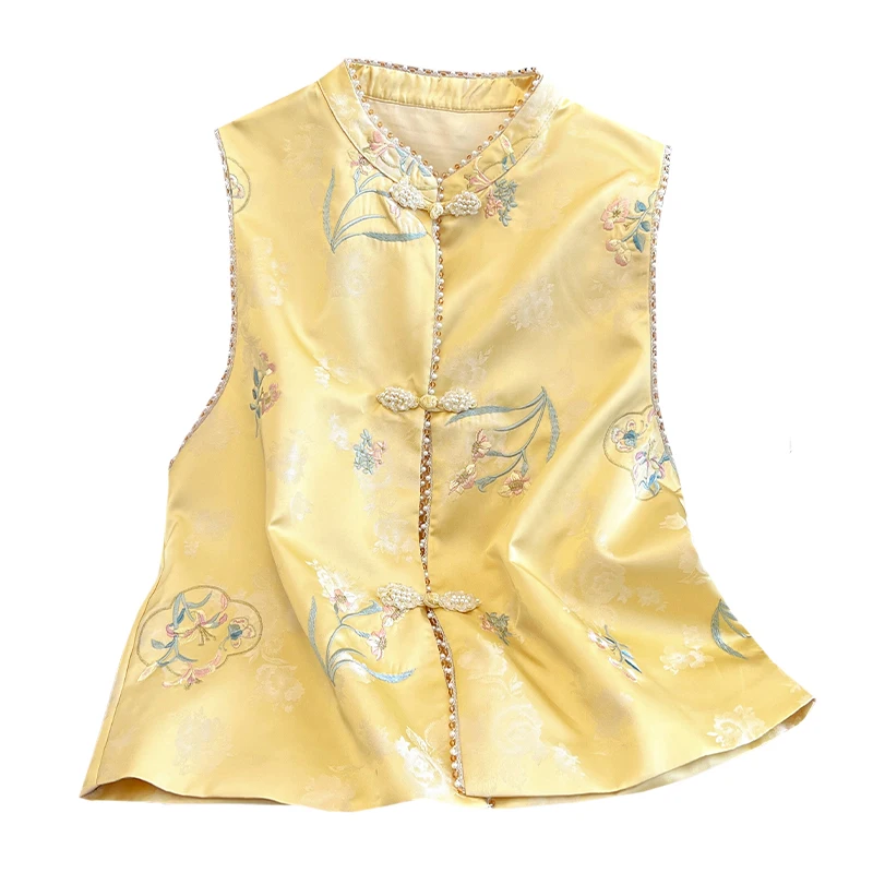 Gilet Svel da donna in seta ricamato Capispalla autunnale Faion Top corto tradizionale cinese con bottoni