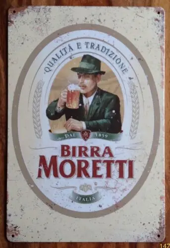 BIRRA MORETTI Metallschild, Vintage-Retro-Wandtafel, Garage, Schuppen, Blechschild, groß, Aluminium