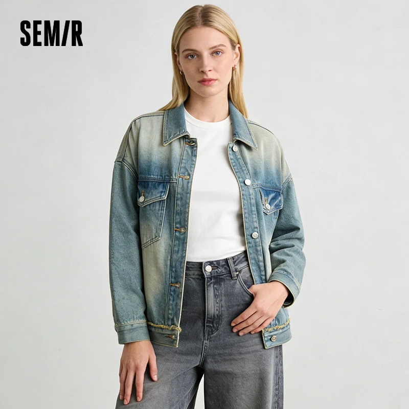 Semir Denim Jacket Distressed Loose DropShoulder Women Spring Casual Fashion Comfort StreetStyle Trend Cozy New 2026