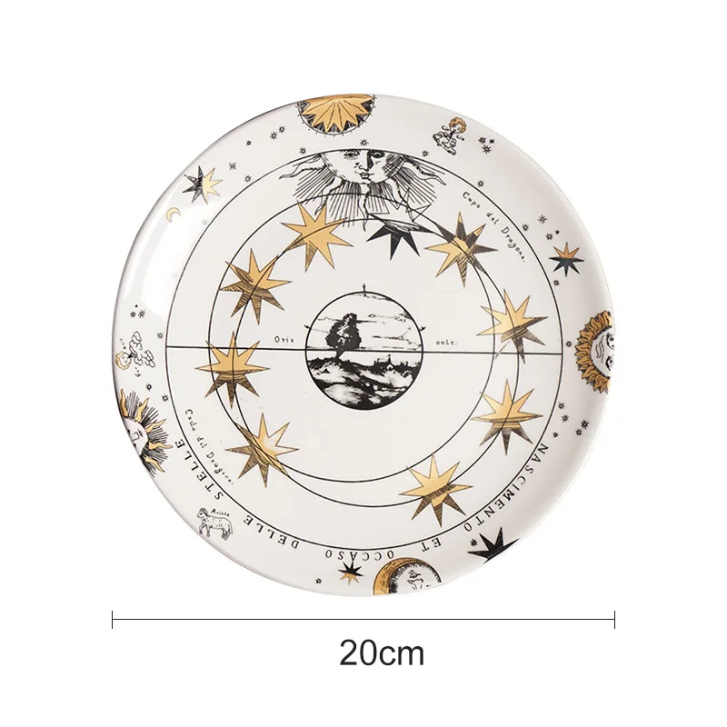 

Creative Retro Luxury Style 8 Inch 10 Sun Dinner Plate Hotel Household Ceramic Dish Cake Dessert Breakfast Set