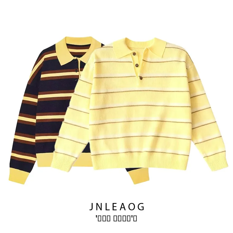 

Faionable Striped Knitted irt Women's Autumn New Sle JNLEAOG Polyester Fiber Long Sve Open Cardigan Regular Length