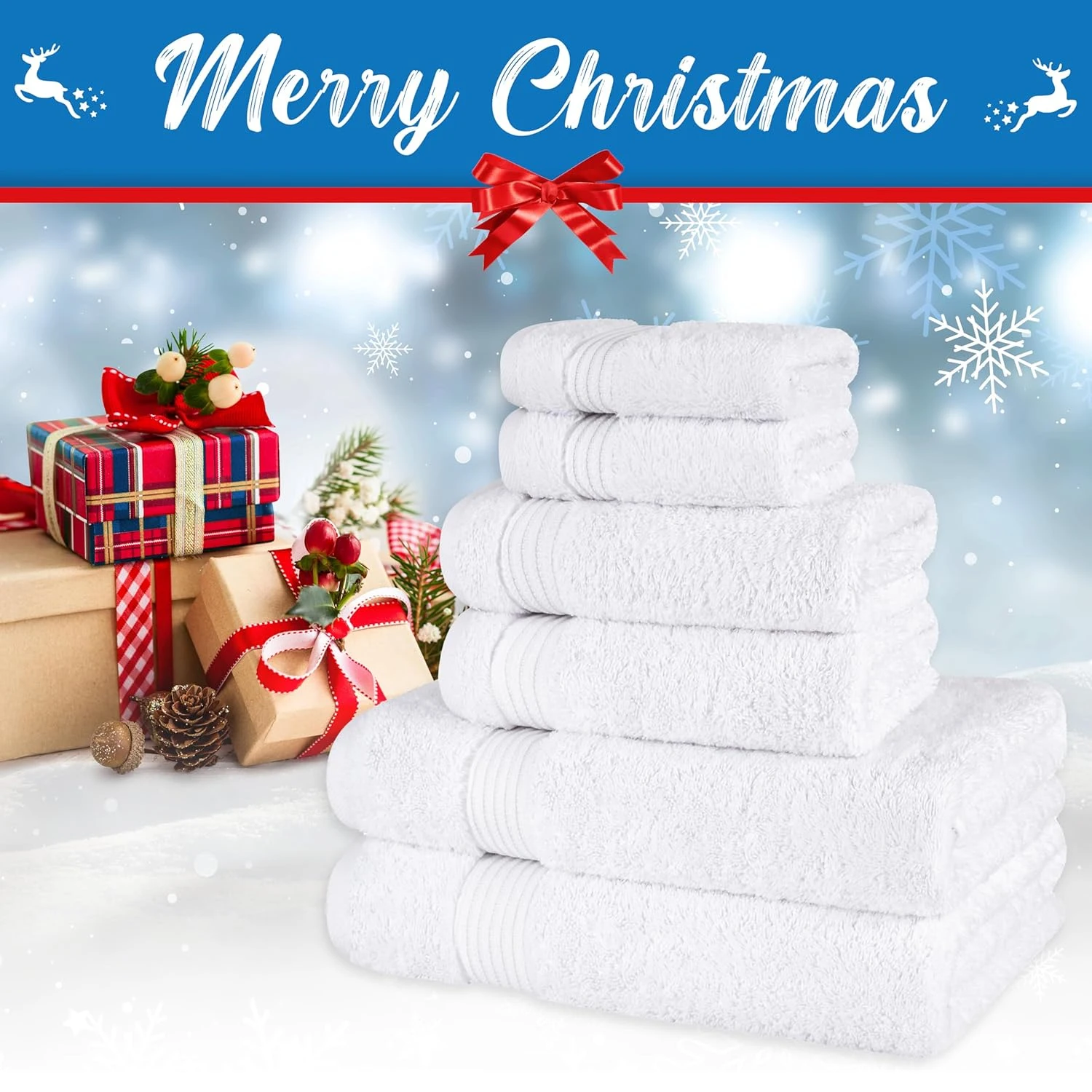 CLEOPATRA 6 Piece Towel Set 100% Cotton Soft Turkish Towels for Bathroom 2 Bath Towels 2 Hand Towels 2 Washcloths White Towels