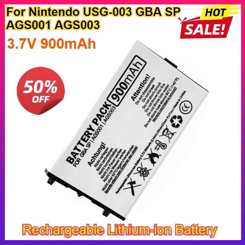

900mAh USG-003 Replacement Battery for Nintendo Game Boy Advance SP (AGS-001/AGS-003) - 3.7V Lithium-ion Rechargeable