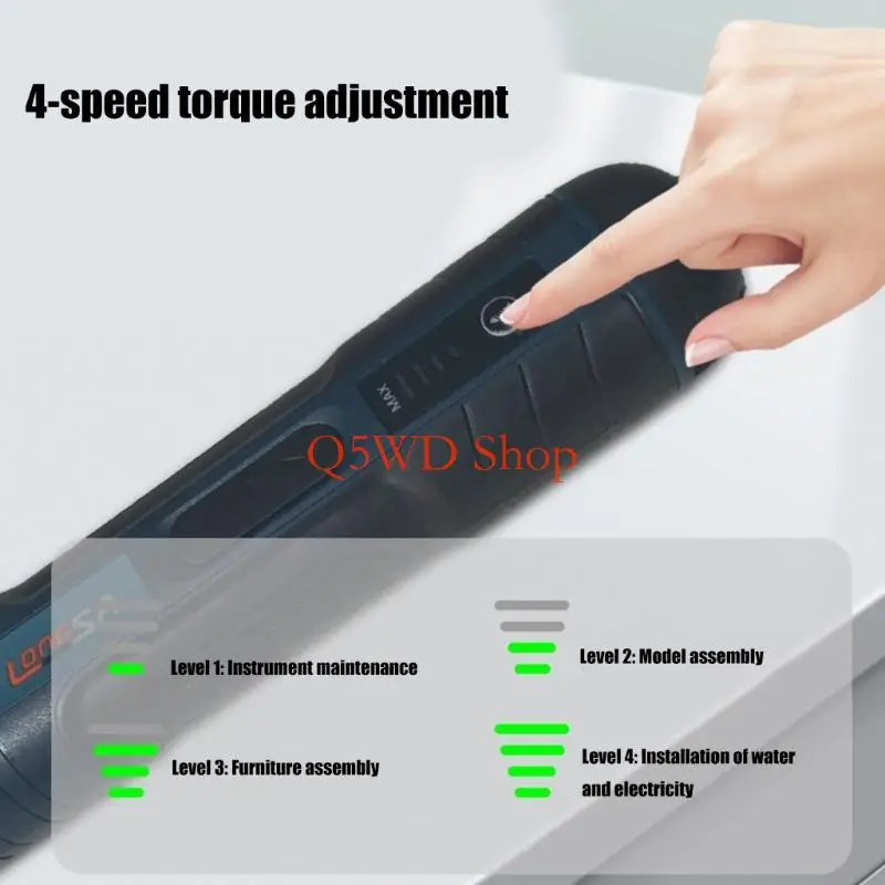 Q5WD Ergonomic Cordless Screwdriver 4 Adjustable Torques Modes Bit Holder For Secure Fastening