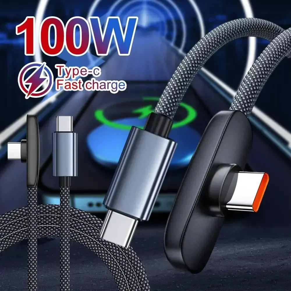 90°Right Angle USB Type‑C Cable 100W PD Fast Charging High Speed Data Sync L‑Shape Cord for iPhone Samsung Xiaomi Android Phones