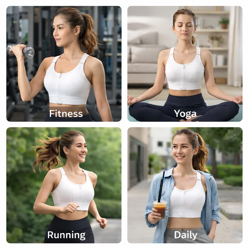 Women Front Zipper Sports Bra Plus Size Adjustable Straps Shockproof High Support Workout Bra for Gym Yoga Running