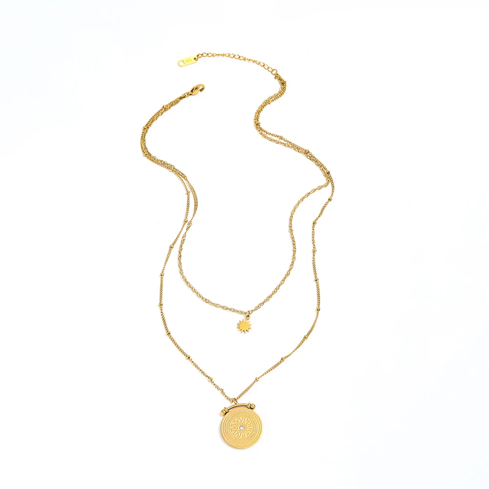 Joolim Jewelry High Quality PVD No Fade Wholesale Trendy Layered Coin Pendant Bead Chain Stainless Steel Necklace For Women
