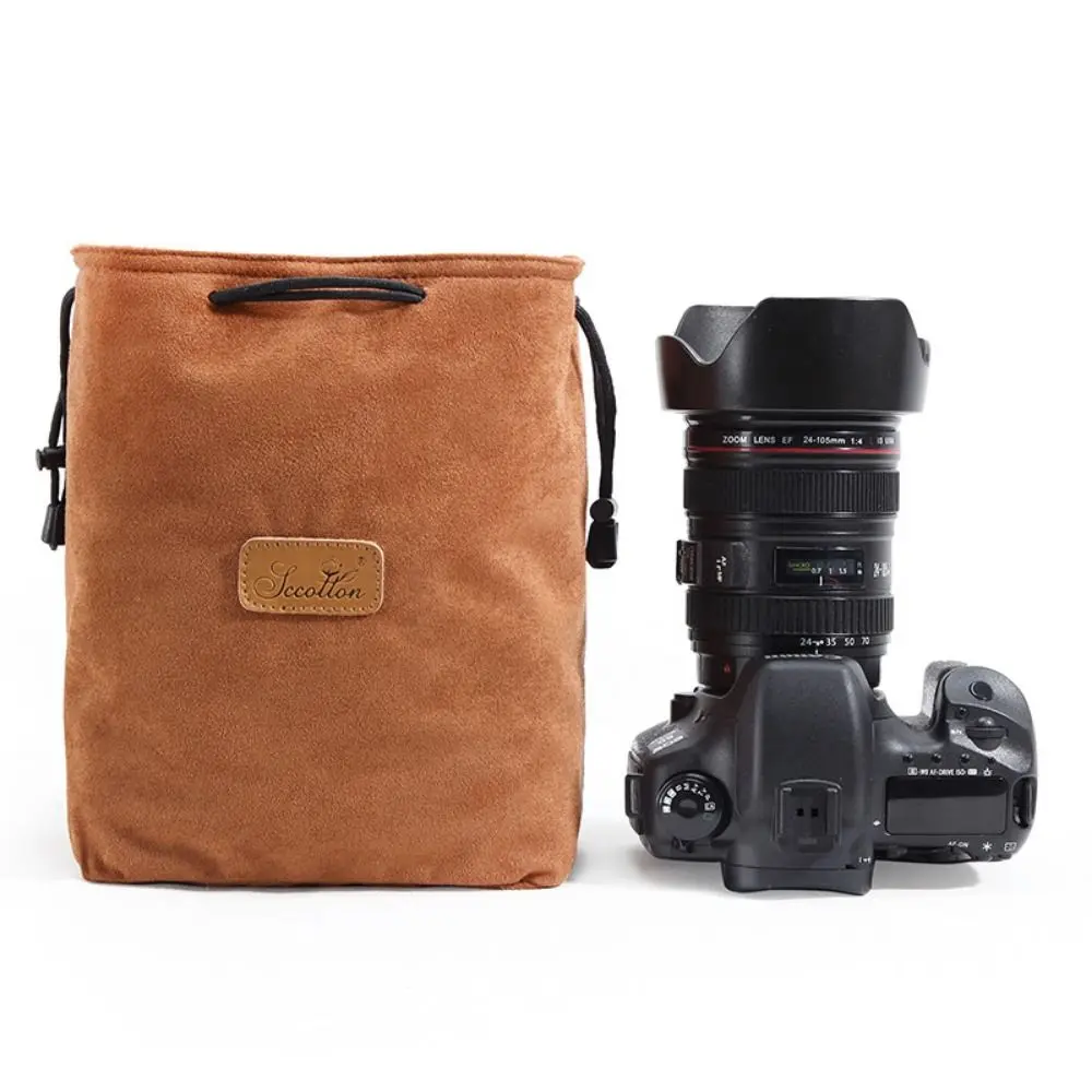 

Stitching Design Soft Camera Storage Bag Portable Dustproof DSLR Drawstring Bag Adjustable Strap Handbag Lens Pouch Men