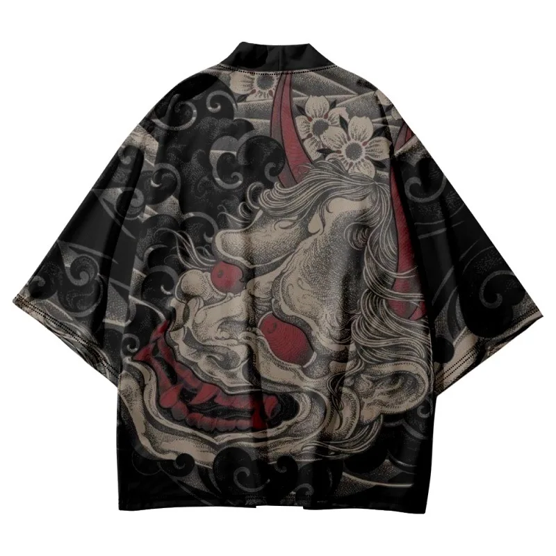 

2022 Demon Print Japanese Manga Beach Kimono Streetwear Men Women Cardigan Cosplay Haori Yukata Harajuku Tops Robe Clothes