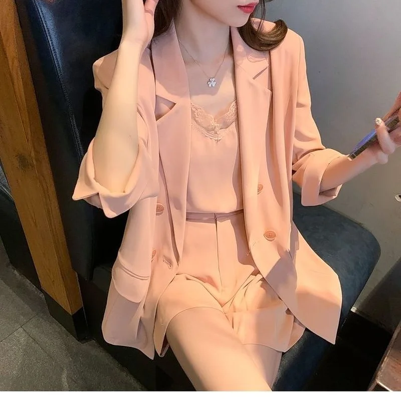 

Fashionable Elegant Suit Three Piece Set for Women's 2023 Summer New Arrival Strap Shorts Fashionable Explosive Street Sets