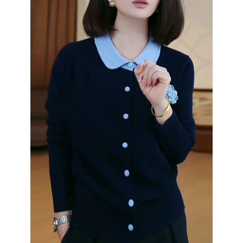 가짜 투피스 라펠 긴팔 스웨터 신상 고급 플로럴 탑