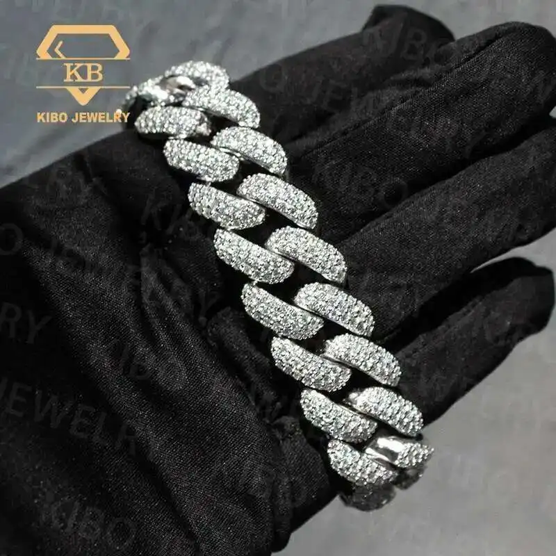 

Hip Hop 20MM Bracelet 925 Silver Diamonds VVS Moissanite White Gold Plated Cuban Link Bracelet For Men