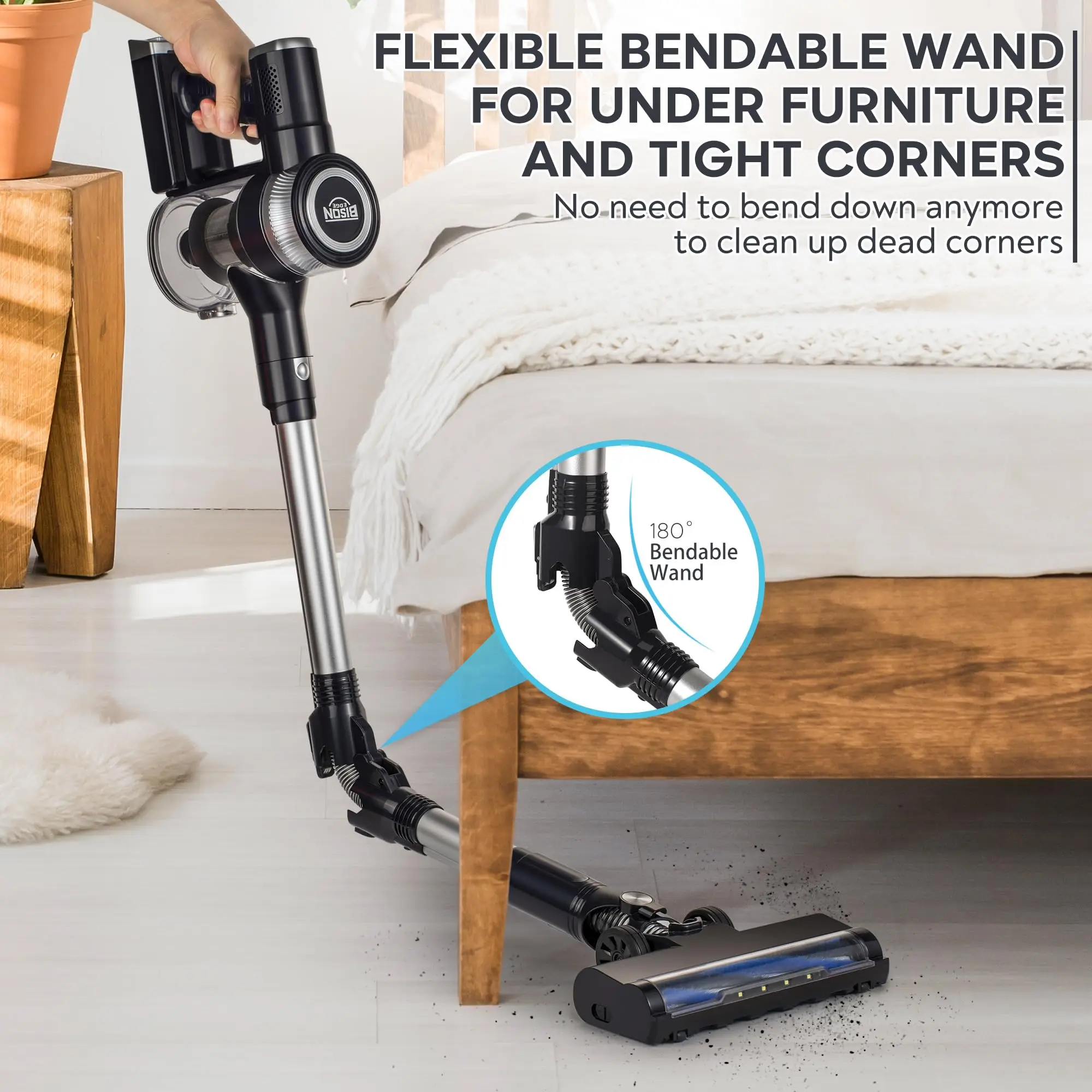Bison Edge Cordless Vacuum Cleaner 6-in-1 Bendable 35kPA With Brushless Motor Home Car Portable Carpet Machine Vacuum Cleaner