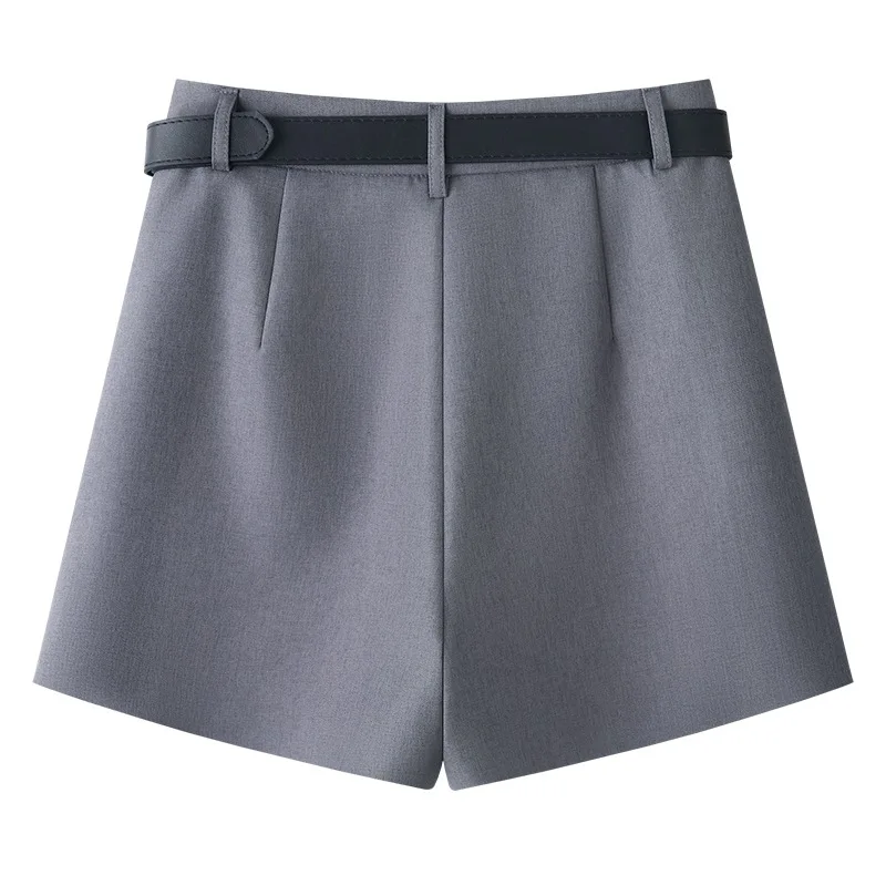 ZJYT Primavera Estate Pantaloncini da donna Office Lady Abbigliamento da lavoro Moda 2026 Vita alta Grigio Nero Pantaloni corti Pantaloncini casual con cintura