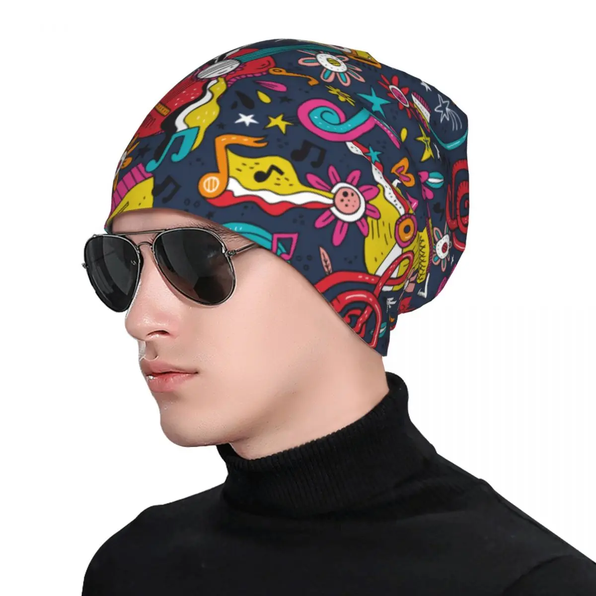 Rock N Roll Disco Pop Doodle Bonnet Hat Autumn Winter Outdoor Skullies Beanies Hats Men Women Knitted Hat Summer Dual-use Caps