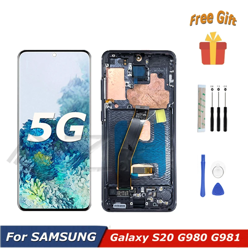 Slight Burn For Samsung Galaxy S20 5G LCD Display Glass Digitizer Touch Screen Replacement G980F G980 G981u G981b/ds With Frame