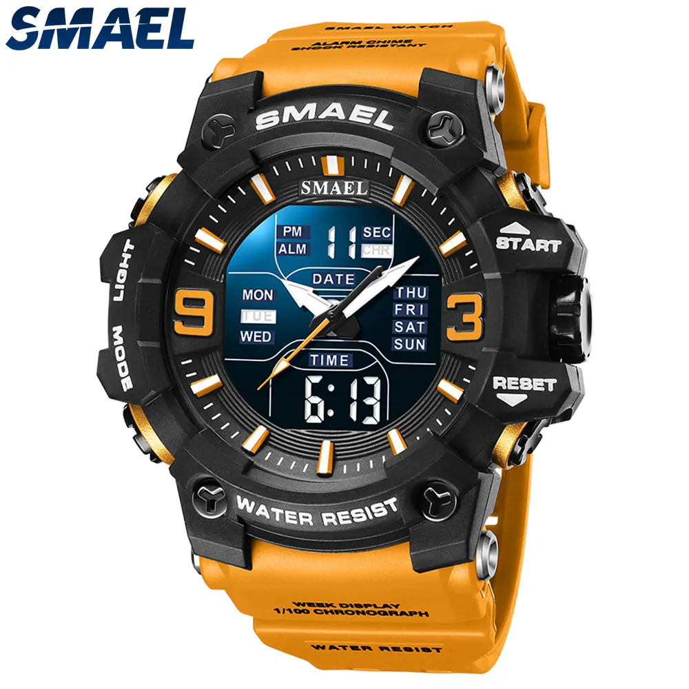 SMAEL Mens Watches Sports Digital Waterproof Clock Top Luxury Brand Dual Display Military Watch Men Wristwatch Relogio Masculino