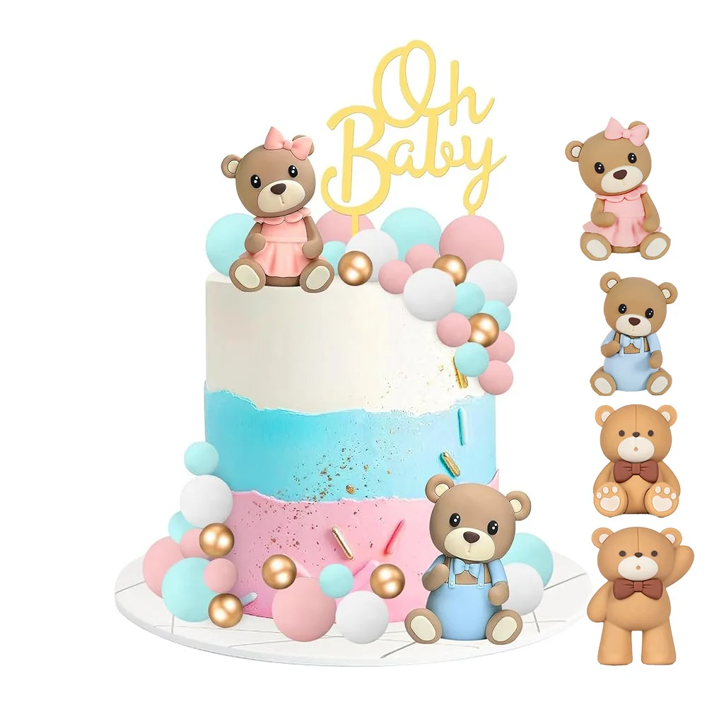 

1pc 3D Bear Cake Topper Mini Teddy Bear Girl Boy Birthday Party Cake DIY Decor Baby Shower Gender Reveal Party Cupcake Supplies