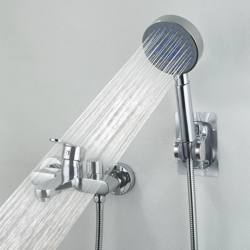 

Wall Mounted Bathtub Faucet Kit with Handheld Shower Head Bathroom Tub Faucet Sets Modern Tub Faucet Set with Hand Shower Chrome