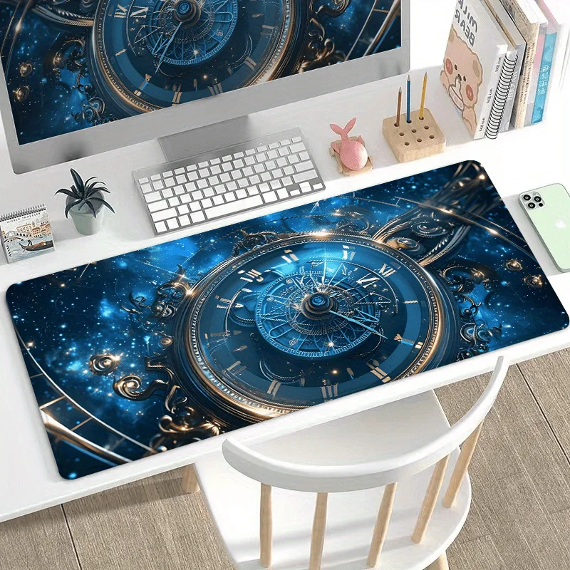 

The super-large cosmic clock design mouse pad with anti-slip rubber desk mat is suitable for gamers and office use