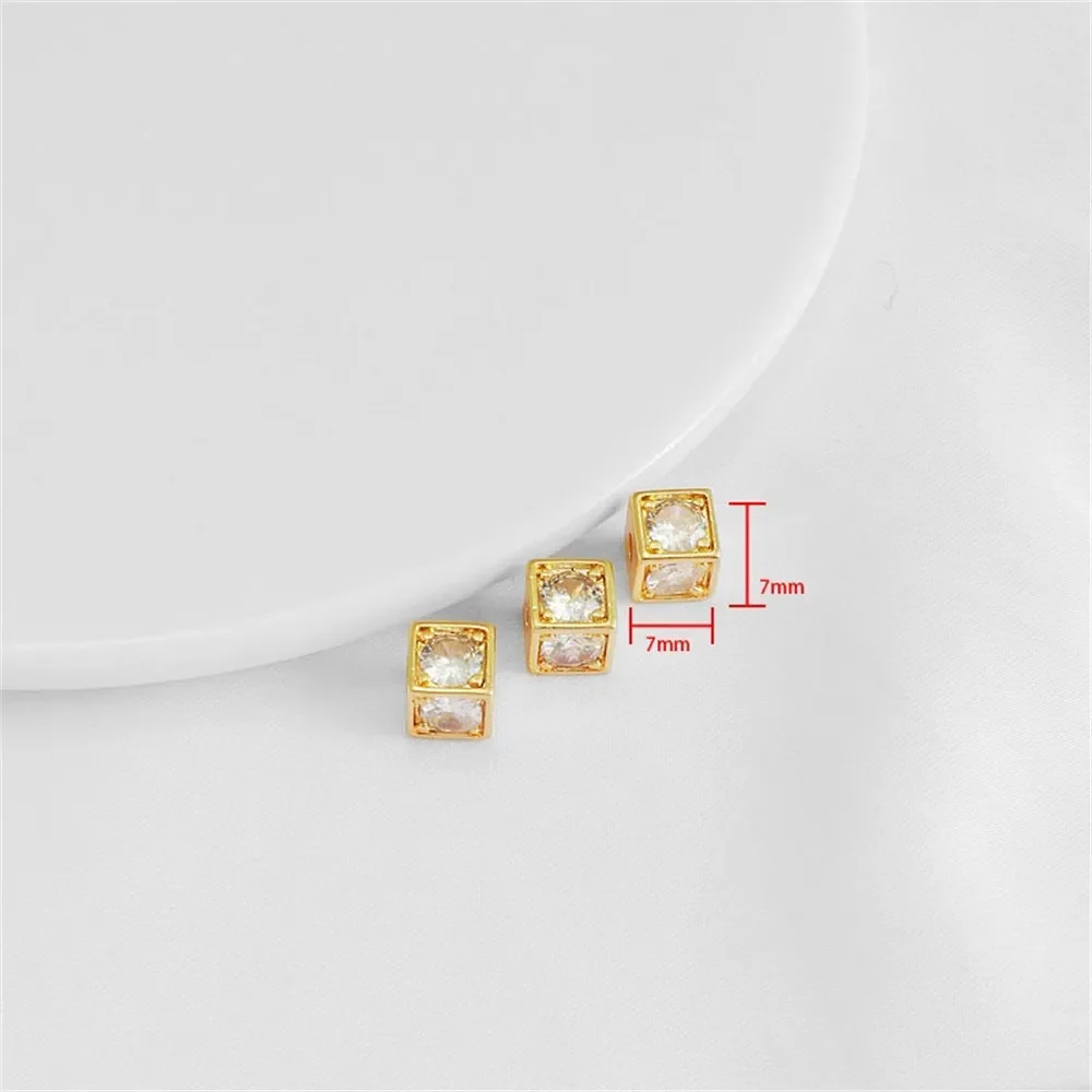 

14 К цвет светло-золото инкрустированный цирконом 7 мм трехмерный квадратный бисер DIY ювелирные аксессуары браслет ожерелье подвеска-подвеска