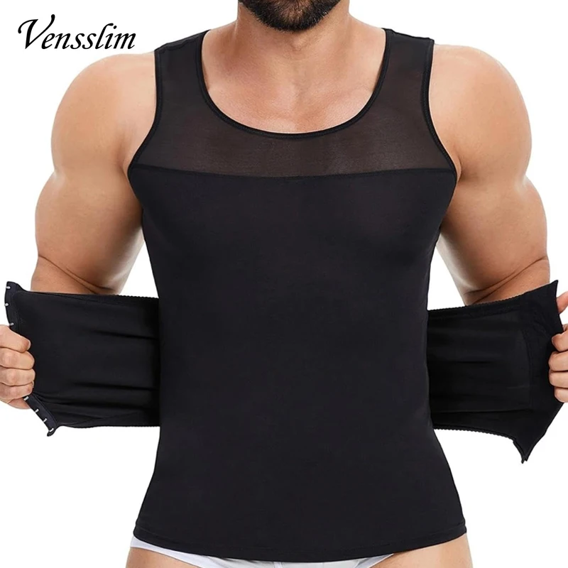 

Vensslim мужские компрессионные рубашки для коррекции фигуры, рубашки с крючками, майки для похудения, потеря веса, контроль живота, тренировочные топы для талии, жилет