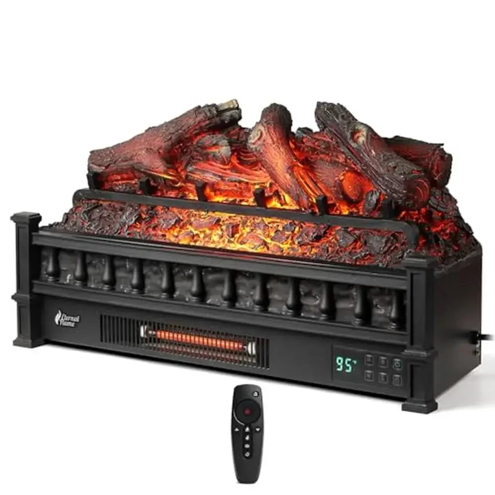 Electric Fireplace Heater Infrared Quartz Realistic Logs Remote Control Adjustable Flame Colors Eco-Friendly Safe Heat 26-inch