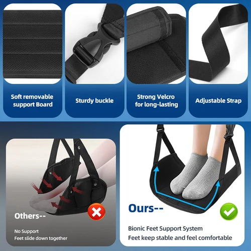 Imagen 2 del producto El más nuevo hamaca para pies de avión, reposapiés de línea aérea con almohadilla extraíble, hamaca para pies con correa ajustable y espuma Menory para viajes