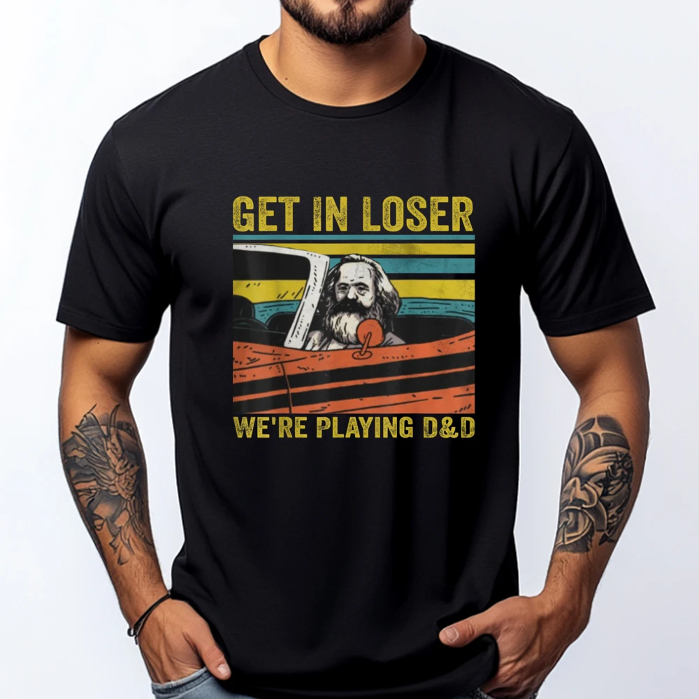 

Get In Loser Were Playing D D Vintage Retro Old Man Graphic T Shirts Men Mens Natural Mens T Shirt Tee Shirt Halloween