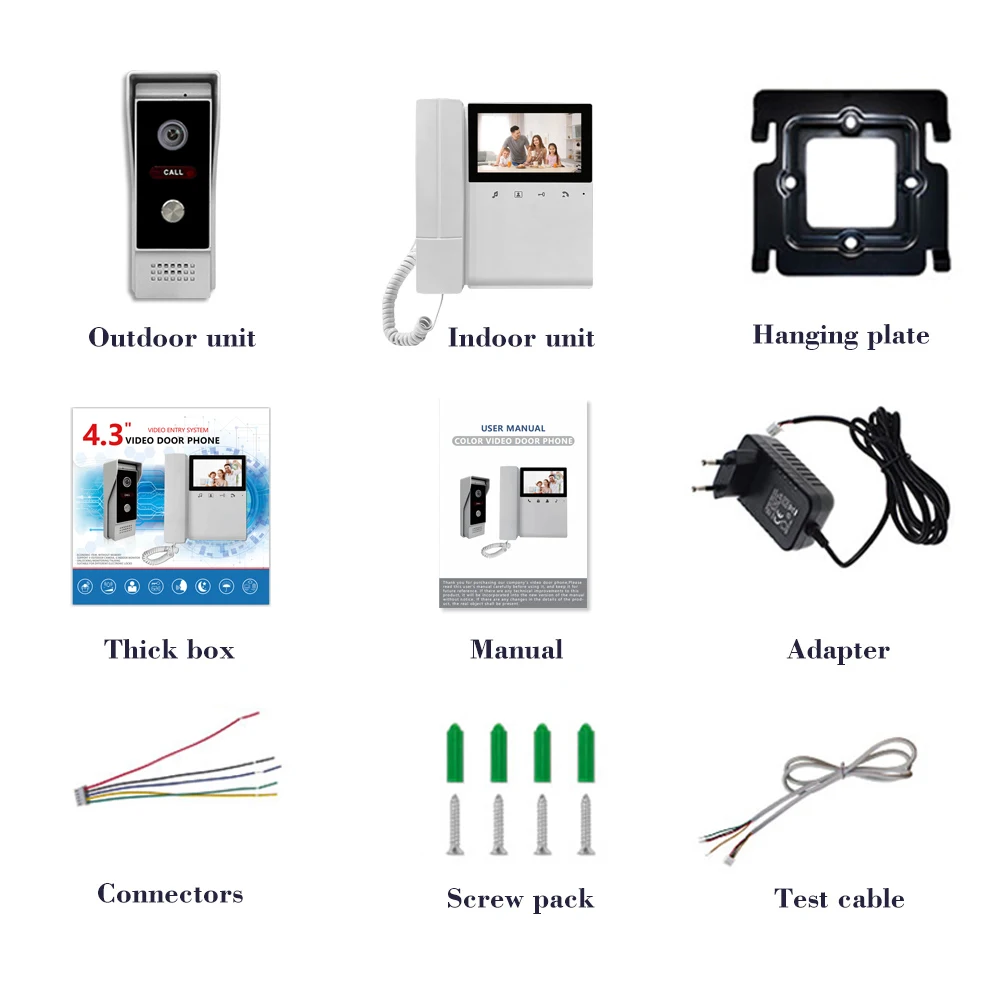 

4,3-дюймовый TFT-монитор 4, проводной видеодомофон, ИК-домофон ночного видения, визуальный дверной звонок, глазок, дверная камера