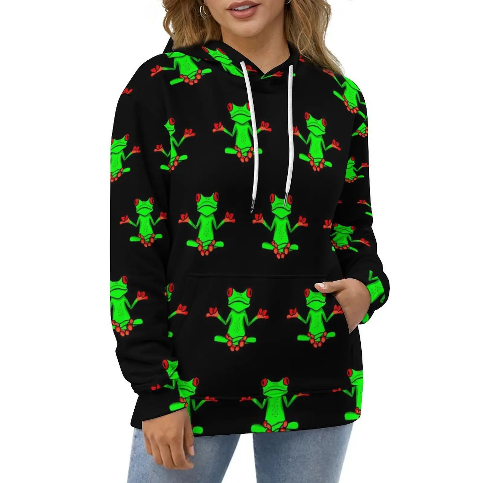 

Zen Tree Frog Casual Hoodies Cute Animal Y2k Hoodie Women Long Sleeve Street Fashion Custom Loose Oversize Clothing