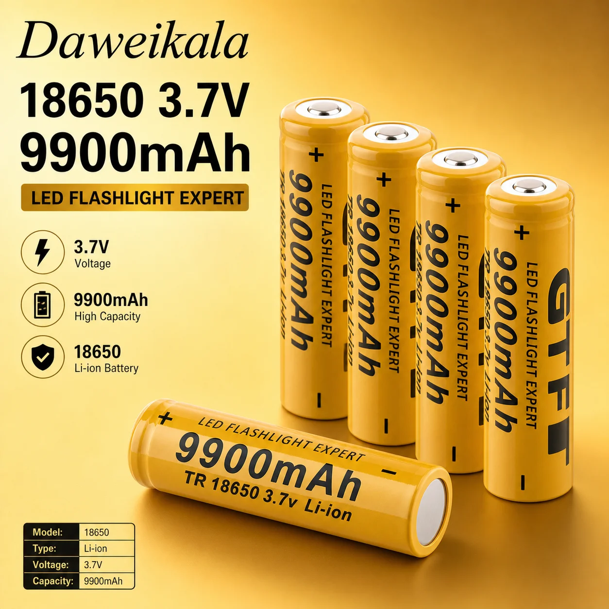 Rechargeable 18650 Li-ion Battery 9900mAh 3.7V Replacement Cell for Flashlight Torch, Reliable Lithium Battery Pack