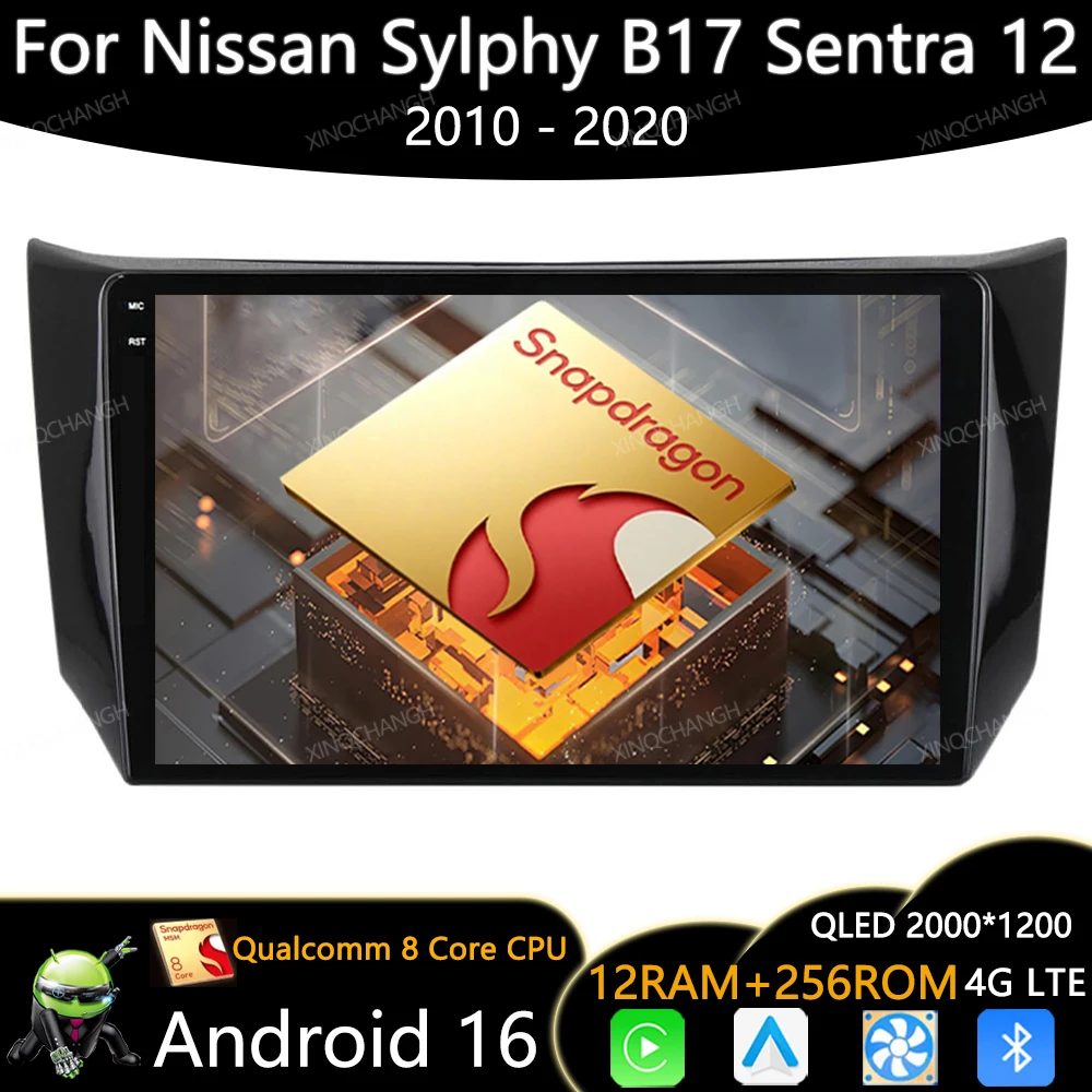 Android 16 Car Radio For Nissan Sylphy B17 Sentra 12 2010 - 2020 BT Head Unit 4G LTE 5G WIFI 2DIN Multimedia Stereo Video Player