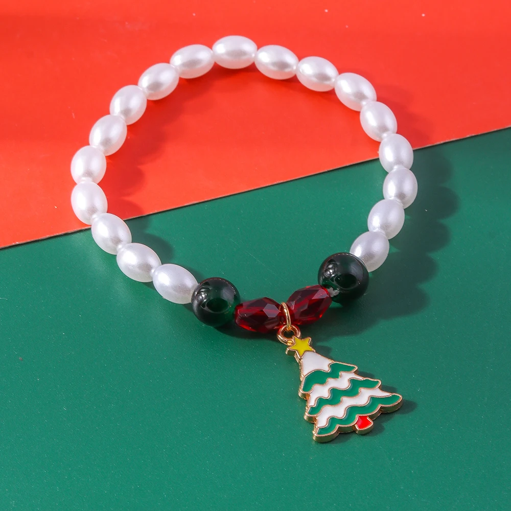 Modisches Handgefertigtes Imitationsperlen-Armband für Frauen mit Weihnachtsbaum-Anhängern, Armband für Mädchen, Party, Festival, Schmuckgeschenke – Detail 4