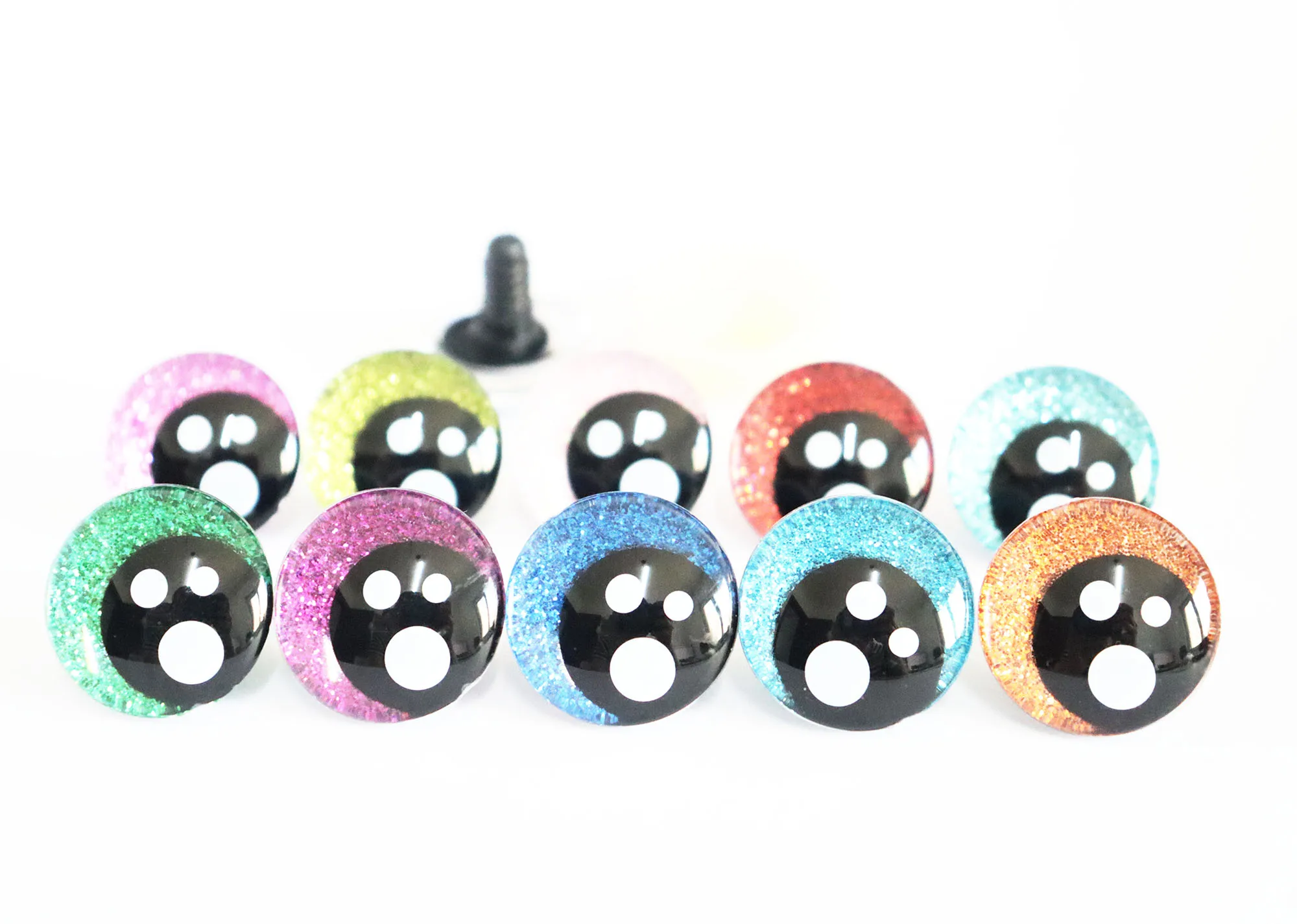 20pcs  25mm glitter doll pupil  Offcentre 3D  Comical round glitter toy eyes with hard washer color option