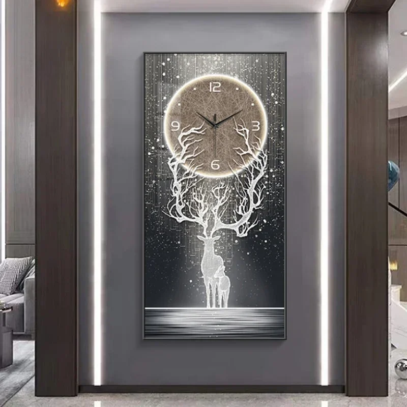 Luxury Glass Home Decor Animal Paintings Pictures Art Living Room Wall Clock