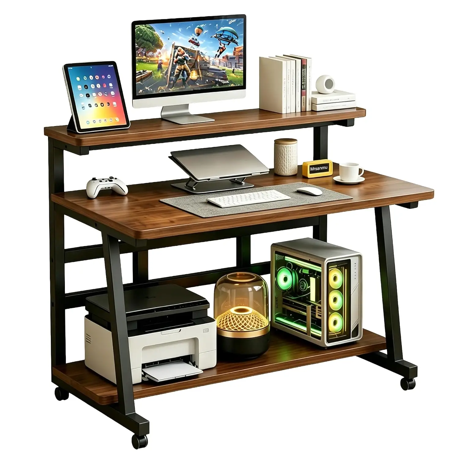 Rolling Computer Desk, 39.4 Inch Small Desks For Small Space, Portable Small Computer Desk with Monitor Stand &, Customized