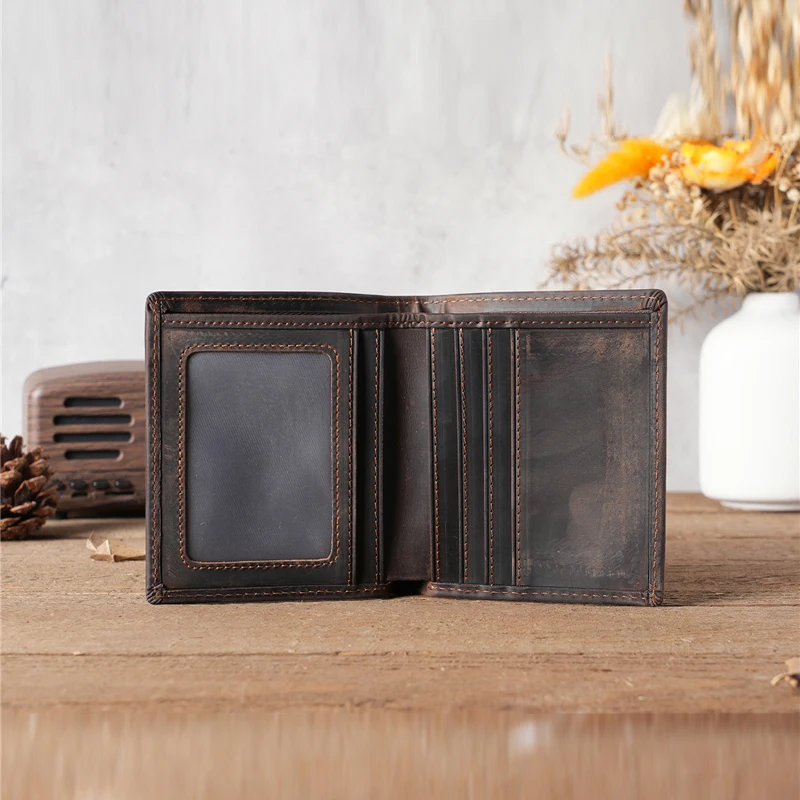 

Men Short Genuine Leather Leather Wallet Fashion Simple Thin Male ID Credit Card Holder Money Purses Business Foldable Wallet