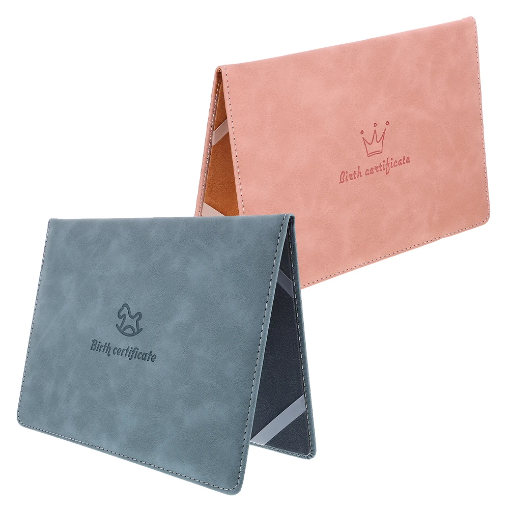 

2 Pcs Birth Certificate Cover Cartoon Artificial Protective Organizer Wear Resistant Folder Case Holder