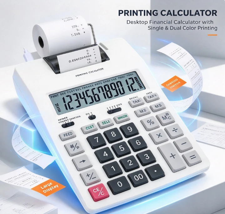 Printing Calculator 12 Digit Desktop Financial Adding Machine Single Dual Color Ink Ribbon Office Bank Supermarket Cash Register