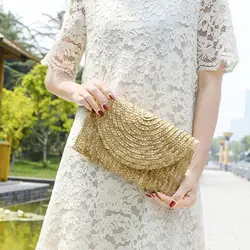 Women Wheat Straw Woven Clutch Female Straw Woven Wallet Casual Purse Bag Ladies Summer Beach Travel Envelope Handbag