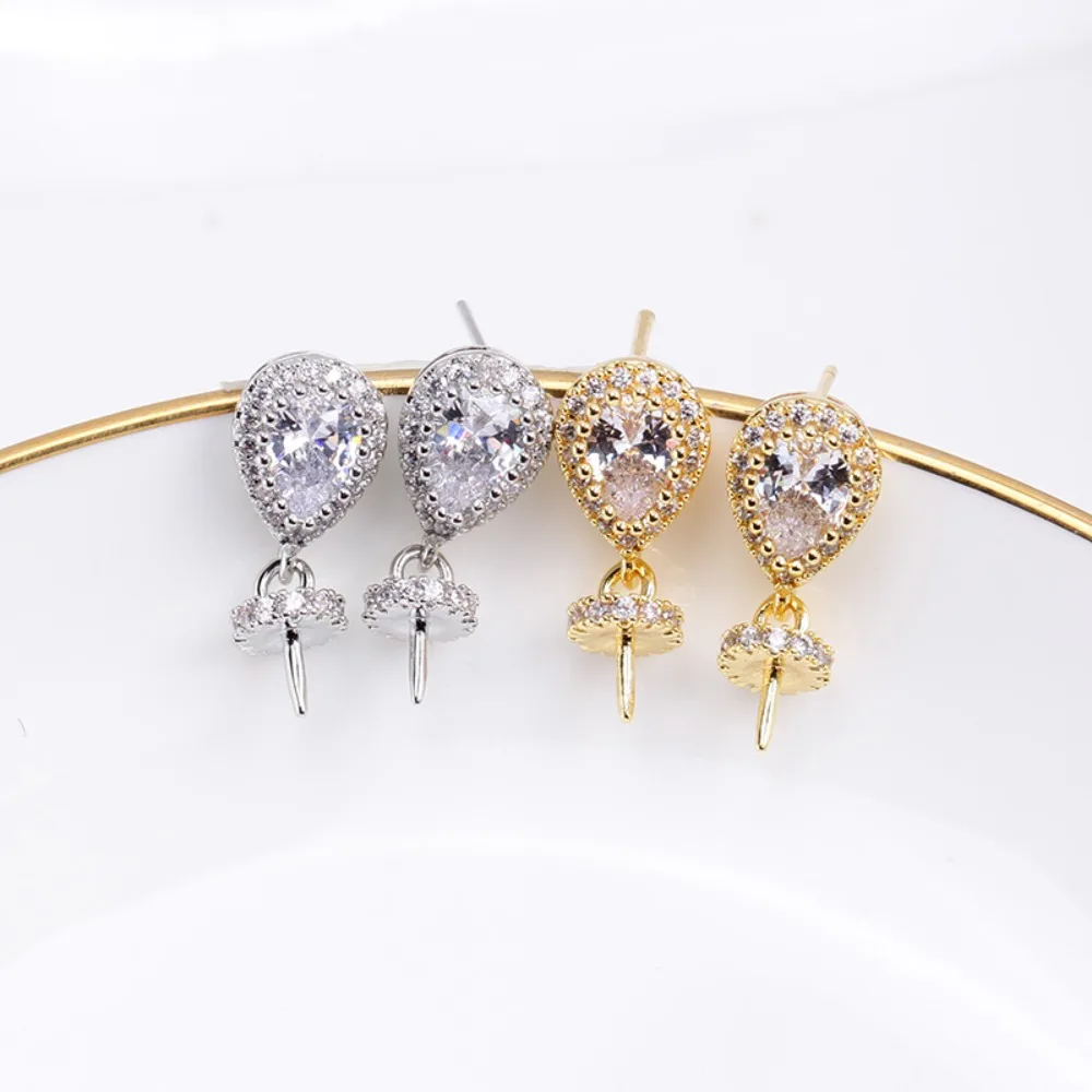 

6PCS S925 Sterling Silver Needle 18K Gold Wrapped Plated Brass Earring Settings Diy Jewelry Pearl Earrings Accessories