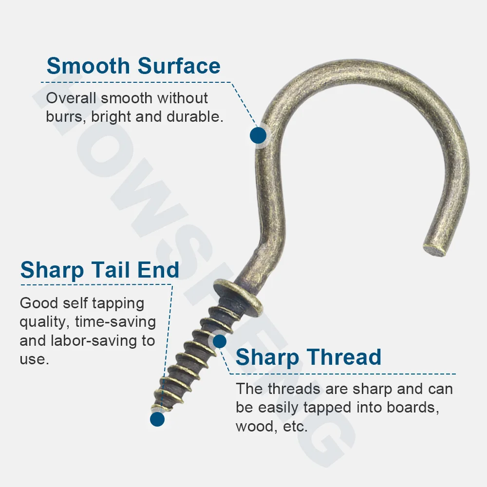HOWSHENG 10-30pcs Bronze Cup Hook Screw Ceiling Screw-in Hooks 1/2\