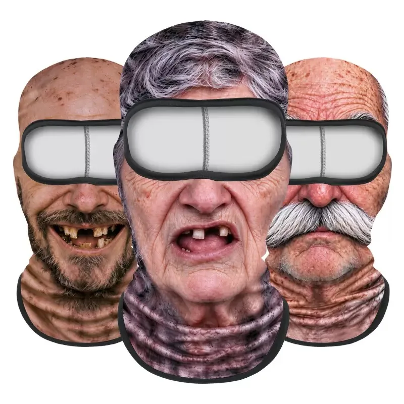 Funny Old Man Ski Mask Realistic Face Balaclava Summer Winter 3D Printed Full Face Mask for Skiing Snowboarding Outdoor Sports