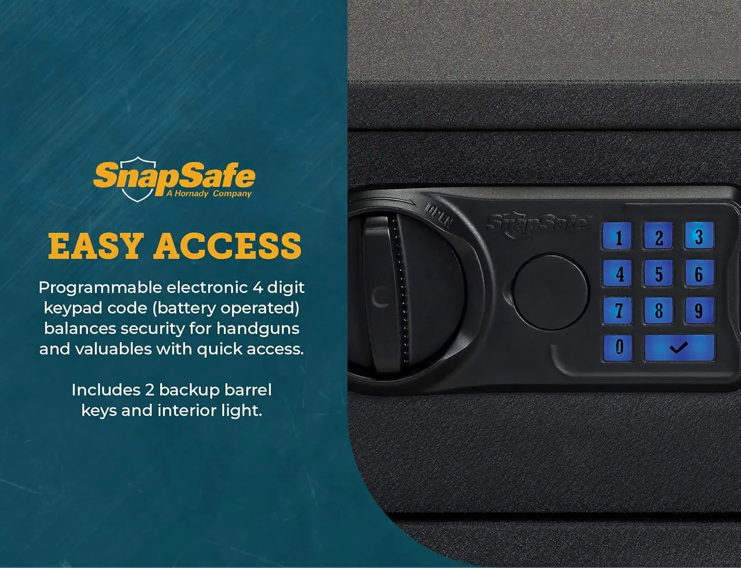 Gun Keypad Safe, XL – Keypad Handgun Safe for Your Pistol and Valuables – Electronic Keypad Entry with Backup Key – Black, Measu