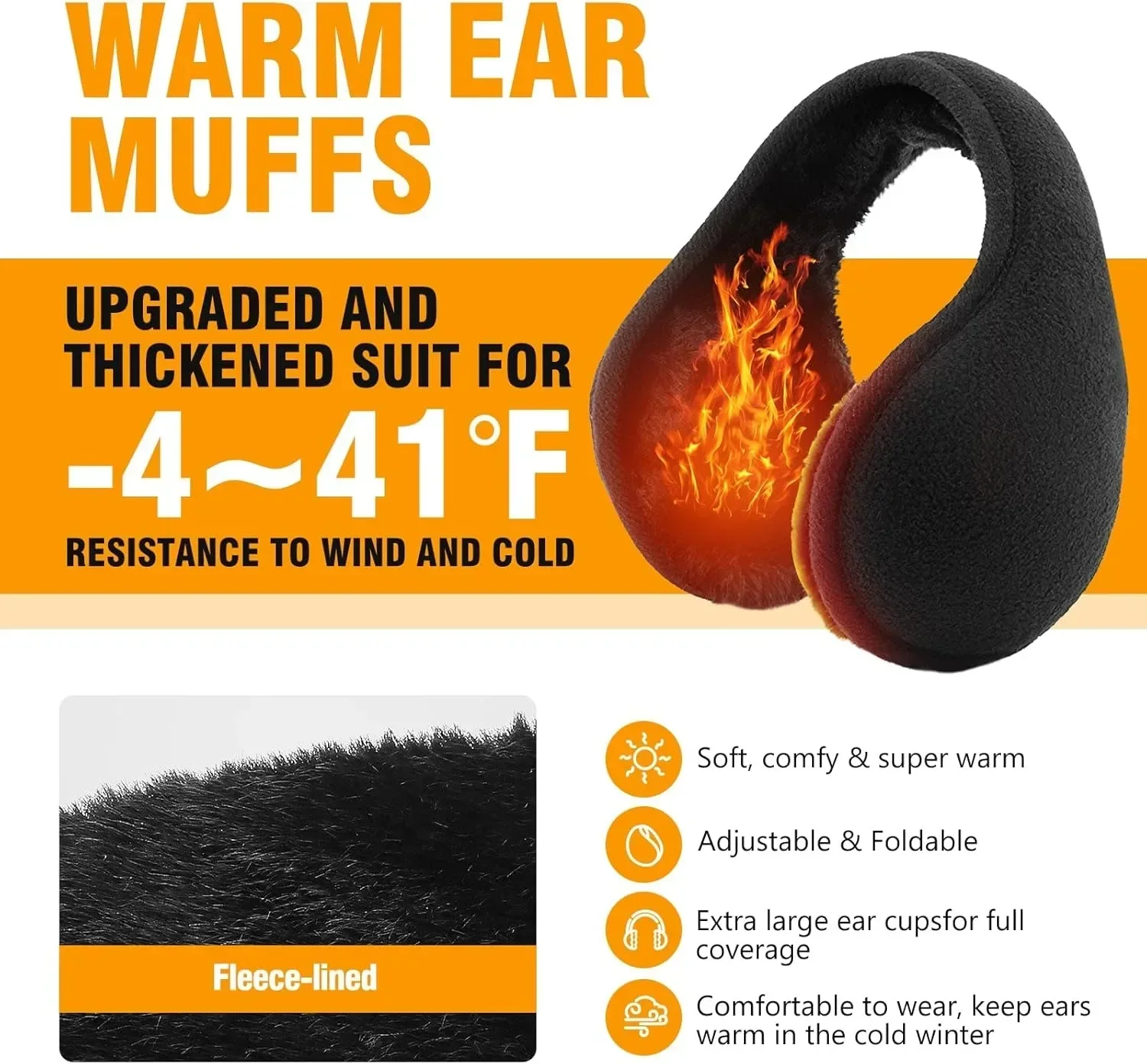 SSUNTAK Winter Plush Earmuffs Foldable Behind‑head Ear Warmer Thick Fleece Cold Proof Ear Covers Outdoor Cycling Ski Ear Muff