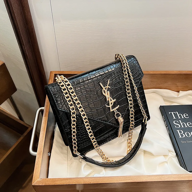 2025 New Women's Bag. Stone Texture Small Square. High-Appearance Chain Underarm. High-End Textured. Single Shoulder Messenger