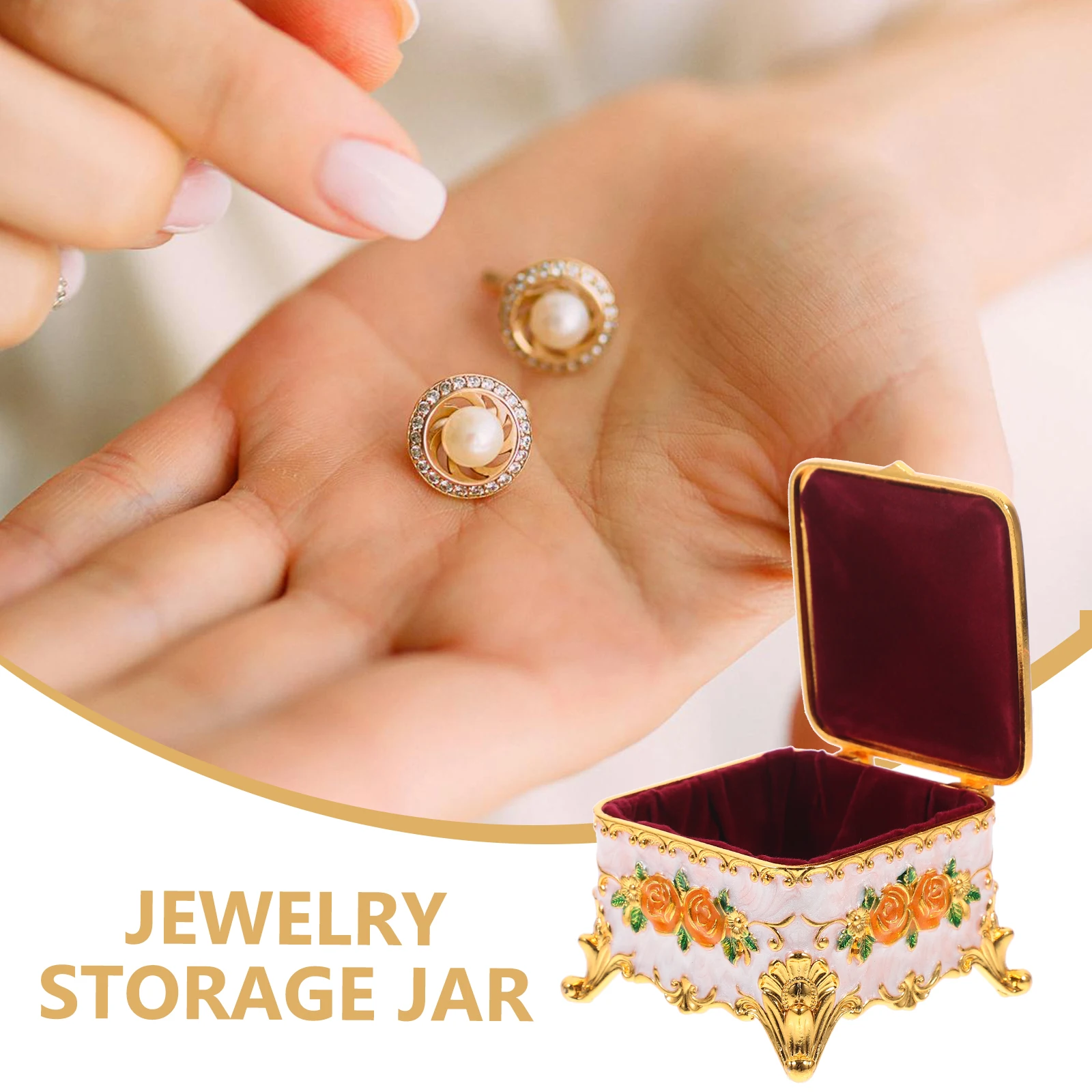 

Embossed Rose Jewelry Storage Box Vintage Style Zinc Alloy Decorative Jewelry Holder Desktop Adornment Trinket Organizer Home